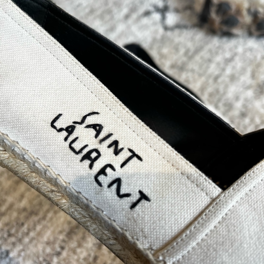 SAINT LAURENT EMBROIDERED ESPADRILLES IN CANVAS in cream